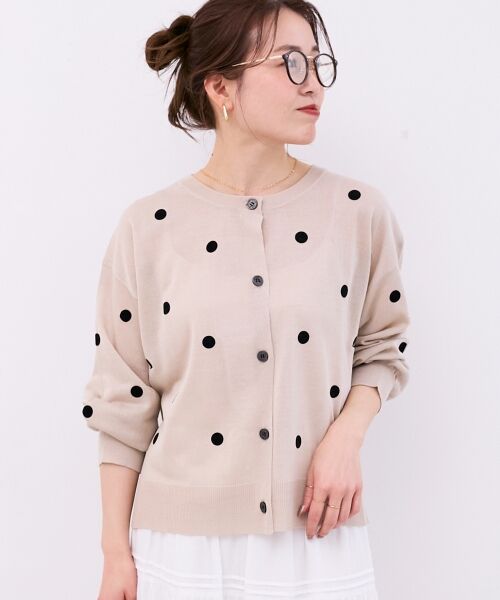 le.coeur blanc / ルクールブラン カーディガン・ボレロ | シアードットフロッキークルーカーデ（ベージュ柄）