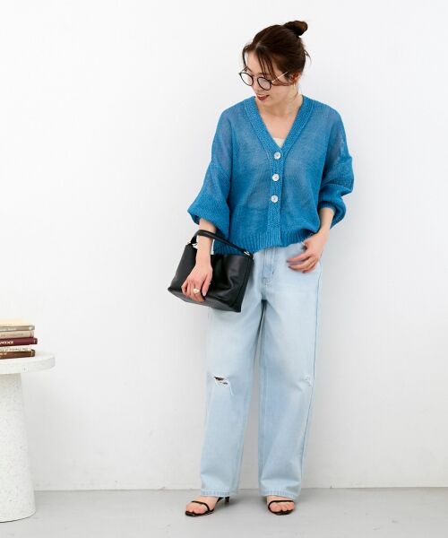 le.coeur blanc / ルクールブラン カーディガン・ボレロ | ペーパーヤーンVネックカーディガン | 詳細8