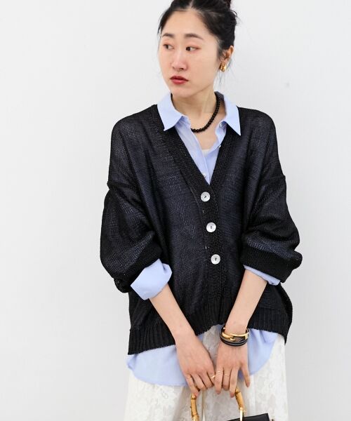 le.coeur blanc / ルクールブラン カーディガン・ボレロ | ペーパーヤーンVネックカーディガン（ブラック）