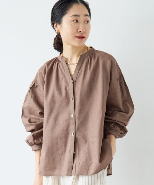 le.coeur blanc / ルクールブラン シャツ・ブラウス | 麻コットンスタンドカラーブラウス（ブラウン）