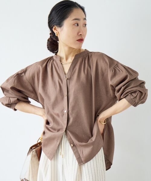 le.coeur blanc / ルクールブラン シャツ・ブラウス | 麻コットンスタンドカラーブラウス | 詳細7