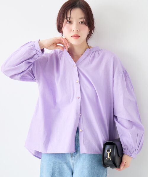 le.coeur blanc / ルクールブラン シャツ・ブラウス | 麻コットンスタンドカラーブラウス（ラベンダー）