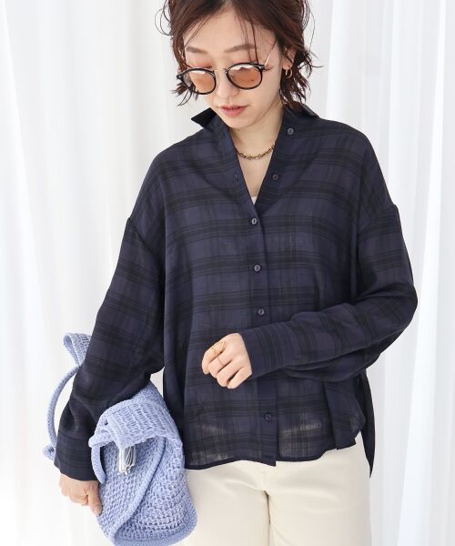le.coeur blanc / ルクールブラン シャツ・ブラウス | シアーチェックオーバーシャツ（ネイビー柄）