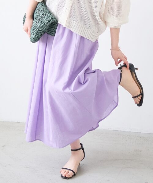 le.coeur blanc / ルクールブラン ロング・マキシ丈スカート | 麻コットンギャザースカート（ラベンダー）