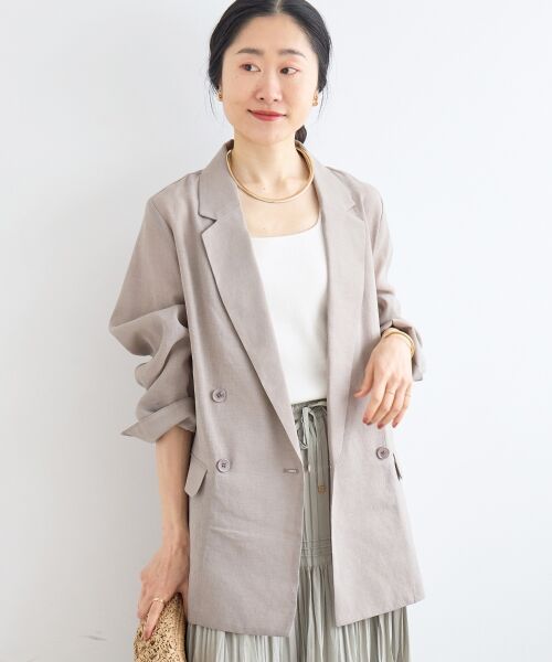 le.coeur blanc / ルクールブラン テーラードジャケット | ≪手洗い可能≫リネンライクテーラードジャケット（グレージュ）