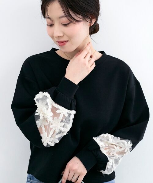 le.coeur blanc / ルクールブラン スウェット | 《WEB限定アイテム》袖レースダンボールスウェット（ブラック）