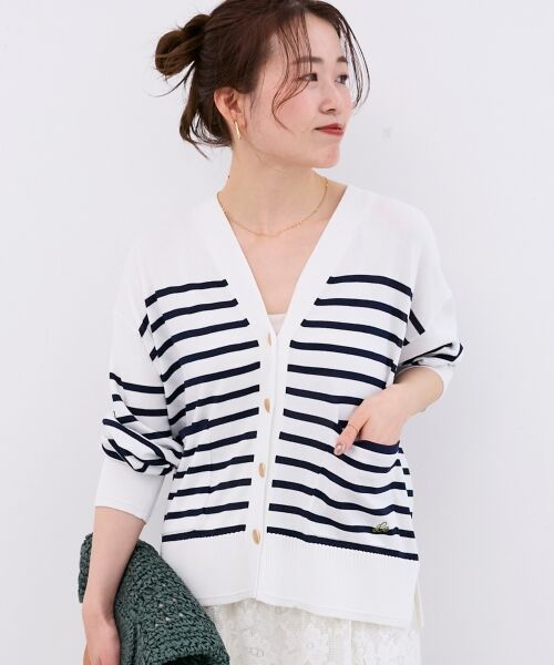 le.coeur blanc / ルクールブラン カーディガン・ボレロ | ウォッシャブル刺繍Vネックカーデ（オフ／柄）