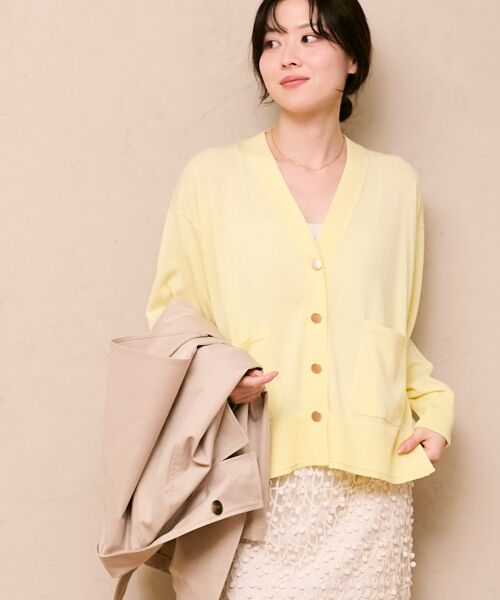 le.coeur blanc / ルクールブラン カーディガン・ボレロ | ウォッシャブル刺繍Vネックカーデ（イエロー）