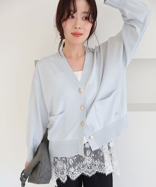 le.coeur blanc / ルクールブラン カーディガン・ボレロ | ウォッシャブル刺繍Vネックカーデ | 詳細2