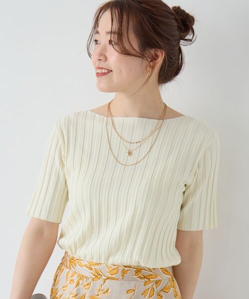 le.coeur blanc / ルクールブラン ニット・セーター | ボートネックハーフスリーブリブニット（オフ）