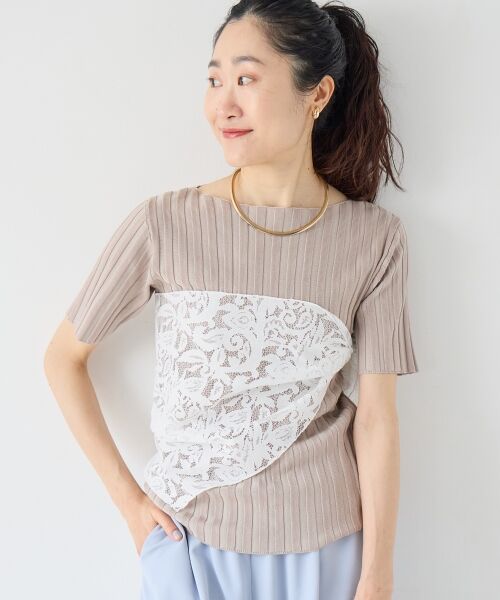 le.coeur blanc / ルクールブラン ニット・セーター | ボートネックハーフスリーブリブニット（グレージュ）