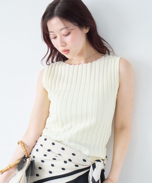 le.coeur blanc / ルクールブラン ニット・セーター | ボートネックノースリリブニット（オフ）