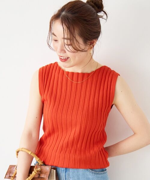 le.coeur blanc / ルクールブラン ニット・セーター | ボートネックノースリリブニット（オレンジ）