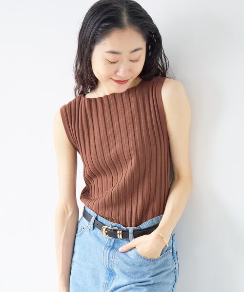 le.coeur blanc / ルクールブラン ニット・セーター | ボートネックノースリリブニット（ブラウン）