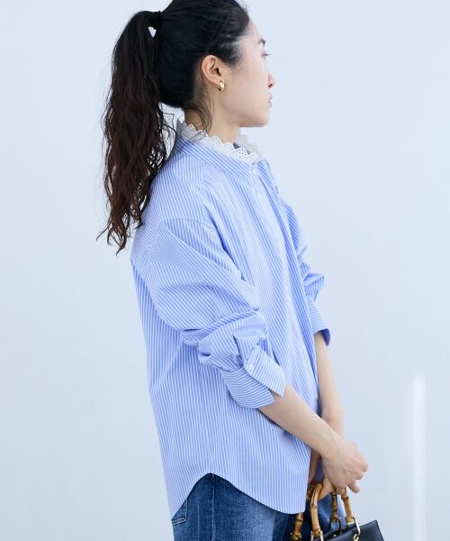 le.coeur blanc / ルクールブラン シャツ・ブラウス | ストライプネックレース2wayシャツ | 詳細7