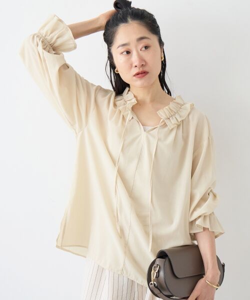 le.coeur blanc / ルクールブラン シャツ・ブラウス | シアーフリルネックブラウス（イエロー）