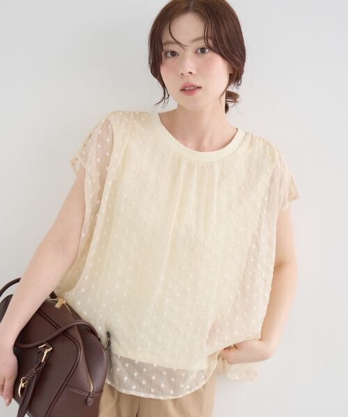le.coeur blanc / ルクールブラン シャツ・ブラウス | 2WAY楊柳フラワー刺繍ブラウス（オフ／柄）