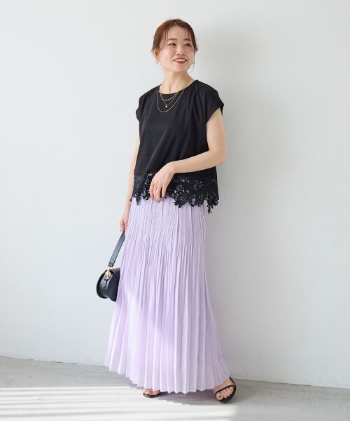 le.coeur blanc / ルクールブラン ロング・マキシ丈スカート | 麻混シアーランダムプリーツスカート | 詳細10