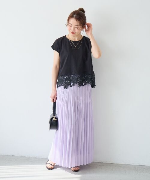 le.coeur blanc / ルクールブラン ロング・マキシ丈スカート | 麻混シアーランダムプリーツスカート | 詳細11