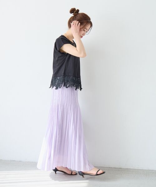 le.coeur blanc / ルクールブラン ロング・マキシ丈スカート | 麻混シアーランダムプリーツスカート | 詳細14