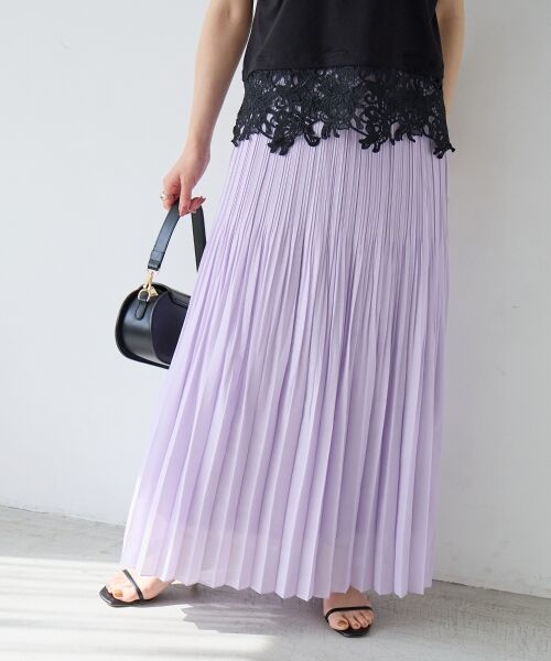 le.coeur blanc / ルクールブラン ロング・マキシ丈スカート | 麻混シアーランダムプリーツスカート | 詳細3