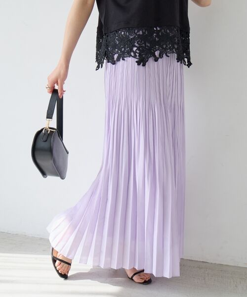 le.coeur blanc / ルクールブラン ロング・マキシ丈スカート | 麻混シアーランダムプリーツスカート | 詳細9