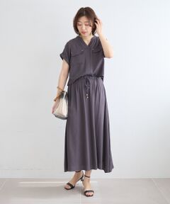 le.coeur blanc / ルクールブラン ロング・マキシ丈ワンピース | リネンライクフロントポケットワンピース