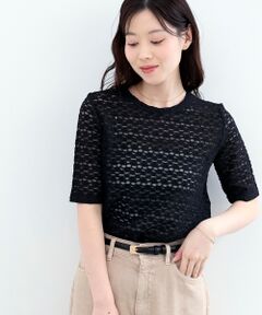 le.coeur blanc / ルクールブラン カットソー | 《WEB限定アイテム》ストレッチレースハーフスリーブプルオーバー