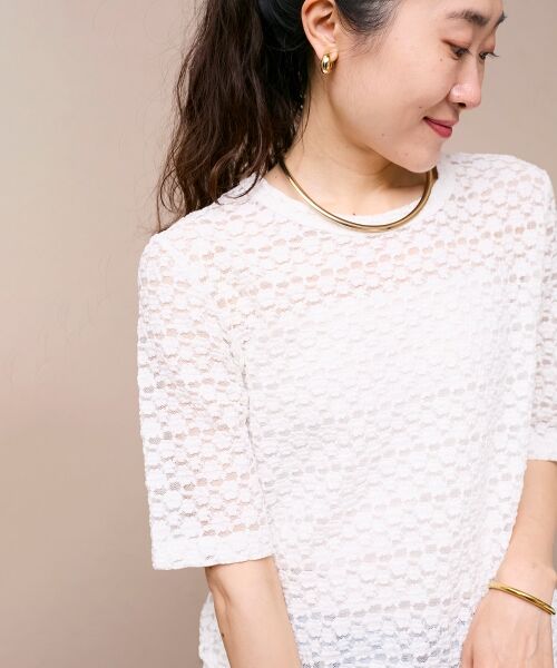 le.coeur blanc / ルクールブラン カットソー | 《WEB限定アイテム》ストレッチレースハーフスリーブプルオーバー（オフ）