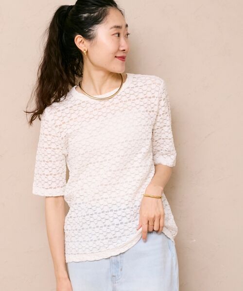 le.coeur blanc / ルクールブラン カットソー | 《WEB限定アイテム》ストレッチレースハーフスリーブプルオーバー | 詳細14