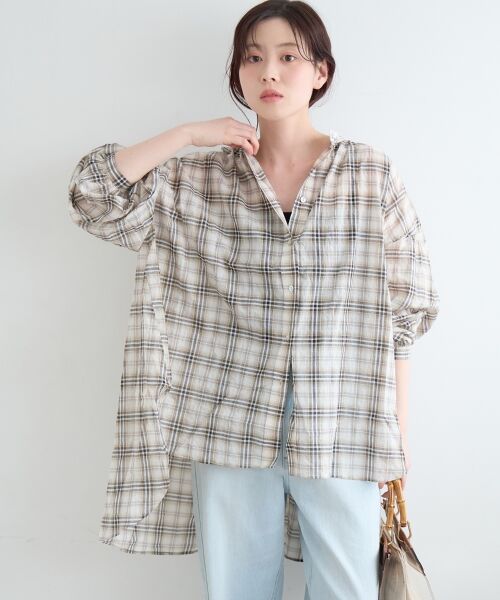 le.coeur blanc / ルクールブラン シャツ・ブラウス | 《WEB限定アイテム》シアーガーゼバックギャザーチェックシャツ | 詳細2