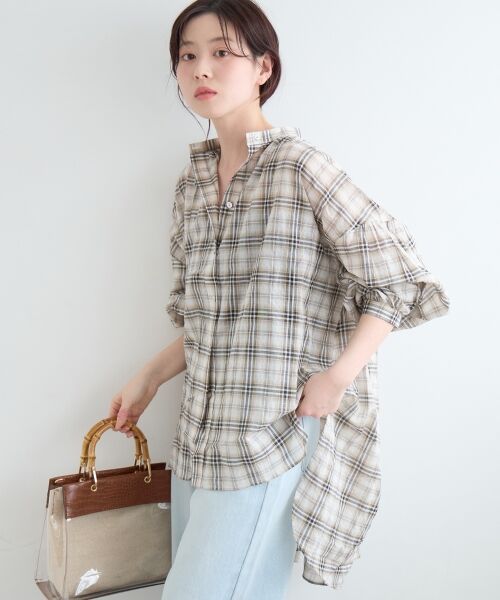 le.coeur blanc / ルクールブラン シャツ・ブラウス | 《WEB限定アイテム》シアーガーゼバックギャザーチェックシャツ | 詳細4