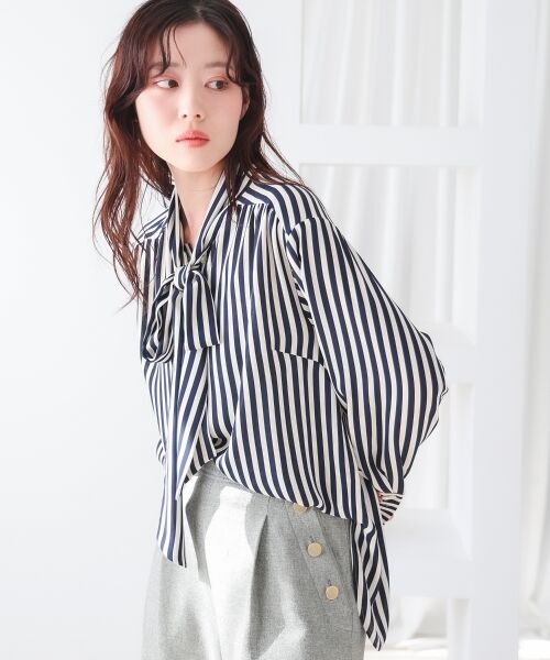 le.coeur blanc / ルクールブラン シャツ・ブラウス | 【日本製】ストライプボウタイブラウス | 詳細3