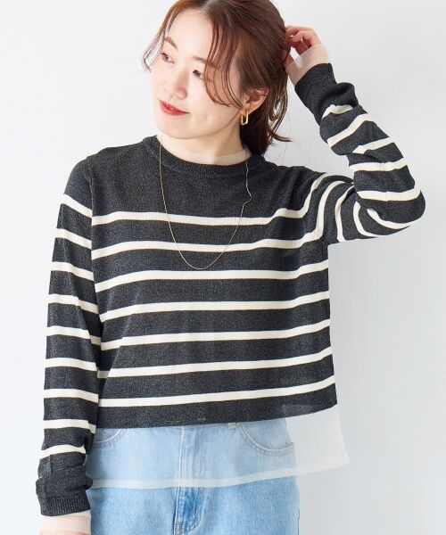 le.coeur blanc / ルクールブラン ニット・セーター | レイヤードライクシアーボーダープルオーバー（ブラック柄）