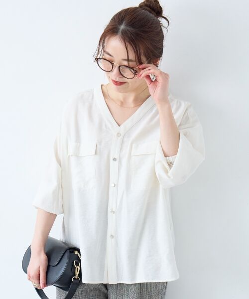 le.coeur blanc / ルクールブラン シャツ・ブラウス | ヴィンテージライクノーカラーブラウス | 詳細12