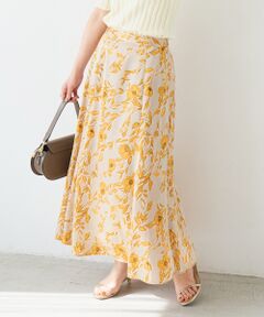 【日本製】サテンフラワープリントフレアスカート