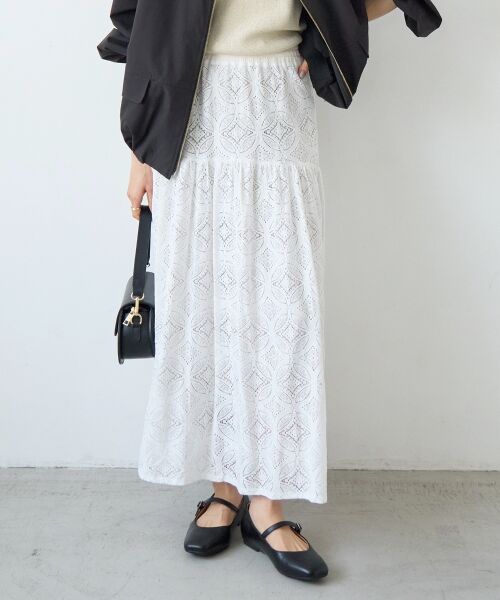 le.coeur blanc / ルクールブラン ロング・マキシ丈スカート | レースギャザーキリカエスカート | 詳細11