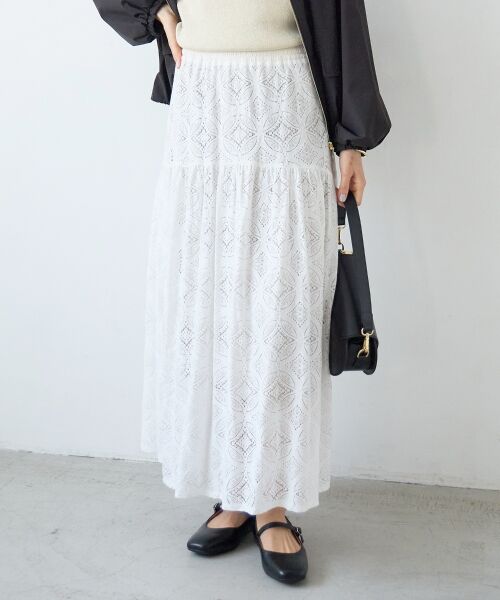 le.coeur blanc / ルクールブラン ロング・マキシ丈スカート | レースギャザーキリカエスカート | 詳細2