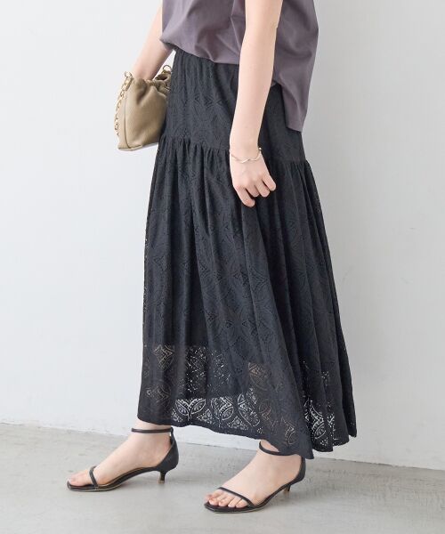 le.coeur blanc / ルクールブラン ロング・マキシ丈スカート | レースギャザーキリカエスカート | 詳細23