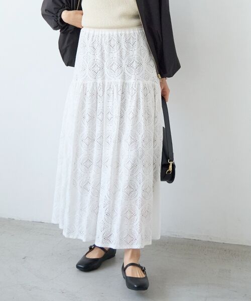 le.coeur blanc / ルクールブラン ロング・マキシ丈スカート | レースギャザーキリカエスカート | 詳細3