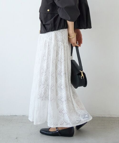 le.coeur blanc / ルクールブラン ロング・マキシ丈スカート | レースギャザーキリカエスカート | 詳細5