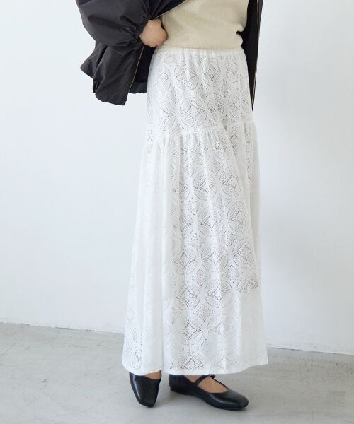 le.coeur blanc / ルクールブラン ロング・マキシ丈スカート | レースギャザーキリカエスカート | 詳細7