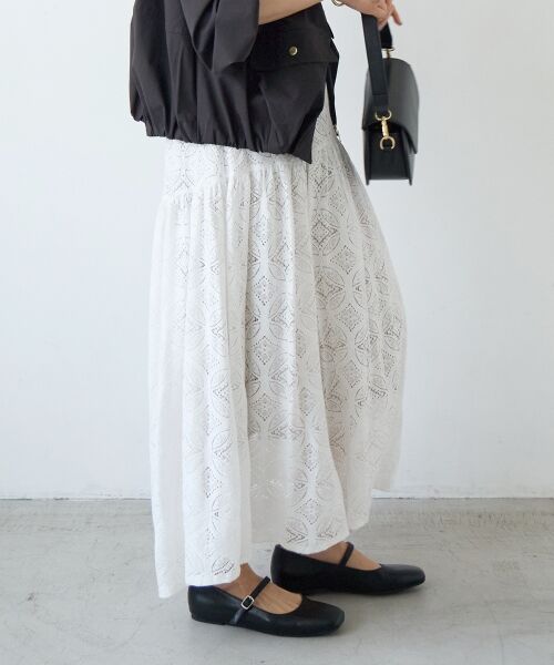 le.coeur blanc / ルクールブラン ロング・マキシ丈スカート | レースギャザーキリカエスカート | 詳細8