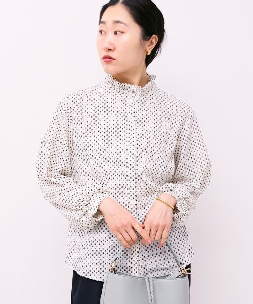 le.coeur blanc / ルクールブラン シャツ・ブラウス | 【日本製】シャーリングネック幾何柄ブラウス | 詳細4