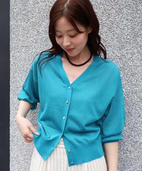 le.coeur blanc / ルクールブラン カーディガン・ボレロ | 【UVカット】Vネックジュエリーボタンカーディガン（ブルー）