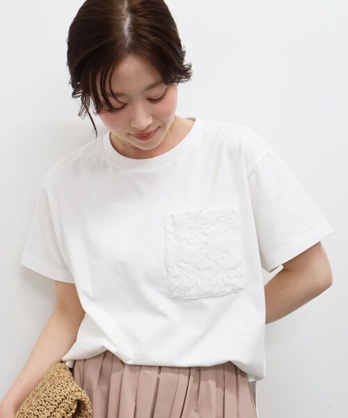le.coeur blanc / ルクールブラン Tシャツ | レースポケットデザインTシャツ | 詳細5