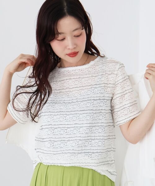 le.coeur blanc / ルクールブラン カットソー | レーシーフリルカットソー（オフ）