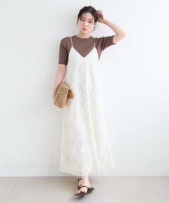 le.coeur blanc / ルクールブラン ロング・マキシ丈ワンピース | パッチワーク風レースキャミワンピース