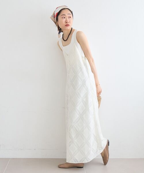 le.coeur blanc / ルクールブラン ロング・マキシ丈ワンピース | パッチワーク風レースキャミワンピース | 詳細11