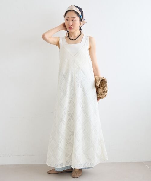 le.coeur blanc / ルクールブラン ロング・マキシ丈ワンピース | パッチワーク風レースキャミワンピース | 詳細12